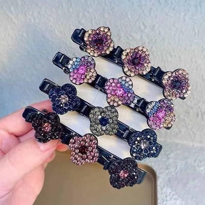 Crystal Stone Braided Hair Clips Pack of 4