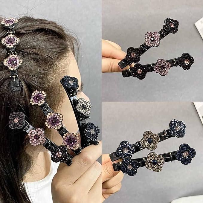 Crystal Stone Braided Hair Clips Pack of 4